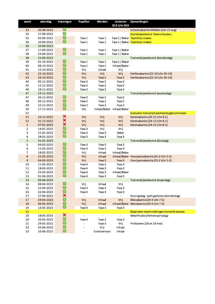 Kalender jeugd 2022:2023